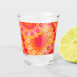 Overlapping Mandala Orange Pink Yellow Shot Glass