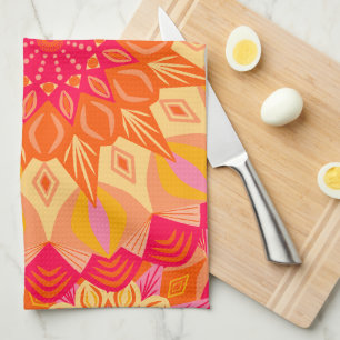 Overlapping Mandala Orange Pink Yellow Tea Towel