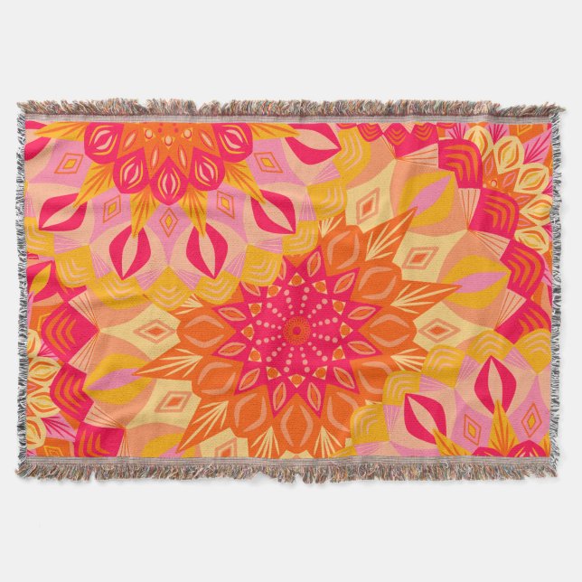 Overlapping Mandala Orange Pink Yellow Throw Blanket (Front)