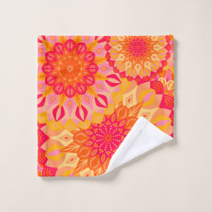 Overlapping Mandala Orange Pink Yellow Wash Cloth
