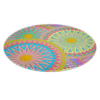 Overlapping Mandala Pink Blue Yellow Mint Purple Cutting Board