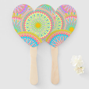 Overlapping Mandala Pink Blue Yellow Mint Purple Hand Fan