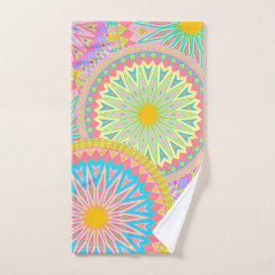 Overlapping Mandala Pink Blue Yellow Mint Purple Hand Towel