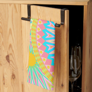 Overlapping Mandala Pink Blue Yellow Mint Purple Tea Towel