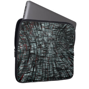 Overlapping narrow, linear cutouts intersecting on laptop sleeve