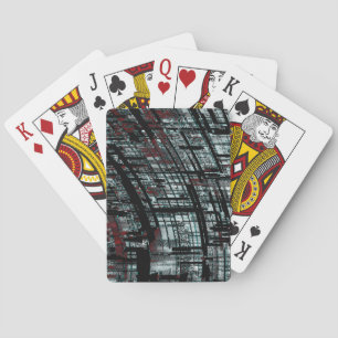 Overlapping narrow, linear cutouts intersecting on playing cards