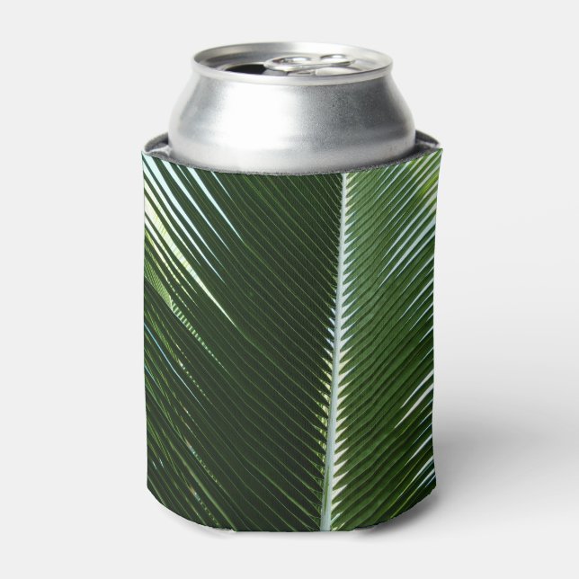 Overlapping Palm Fronds Tropical Green Abstract Can Cooler (Can Front)