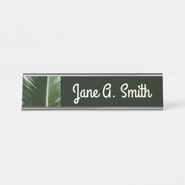 Overlapping Palm Fronds Tropical Green Abstract Desk Name Plate (Front)