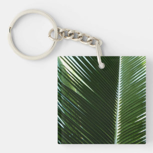 Overlapping Palm Fronds Tropical Green Abstract Key Ring