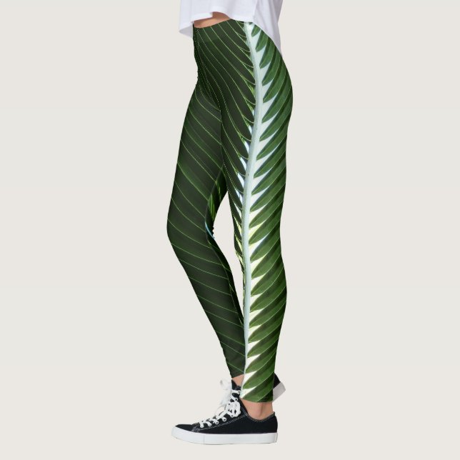 Overlapping Palm Fronds Tropical Green Abstract Leggings (Left)