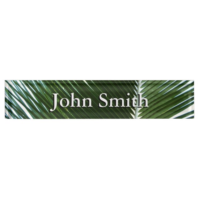 Overlapping Palm Fronds Tropical Green Abstract Nameplate (Front)