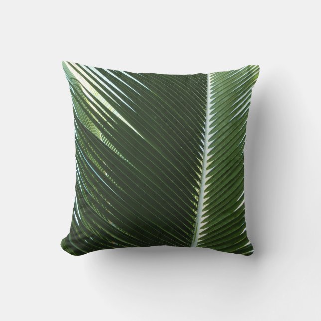 Overlapping Palm Fronds Tropical Green Abstract Outdoor Cushion (Front)