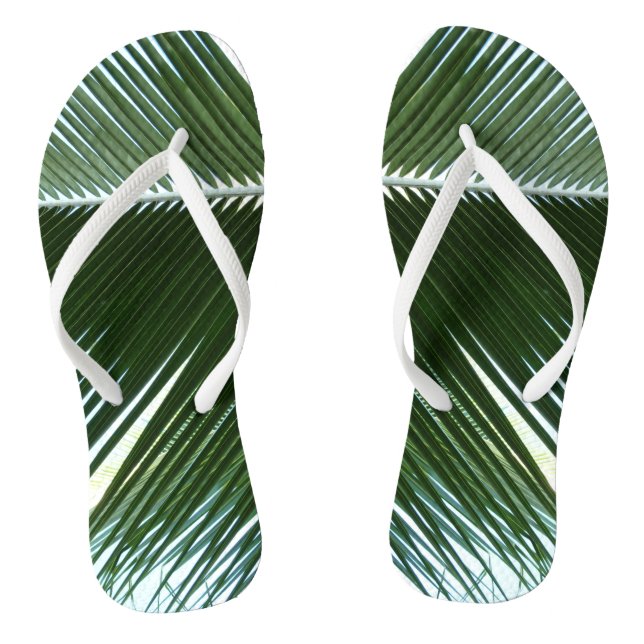 Overlapping Palm Fronds Tropical Green Abstract Thongs (Footbed)