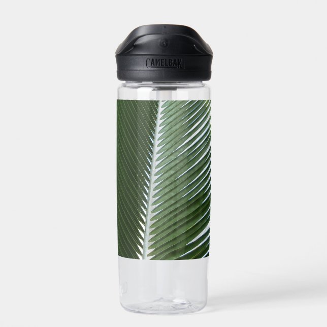 Overlapping Palm Fronds Tropical Green Abstract Water Bottle (Back)