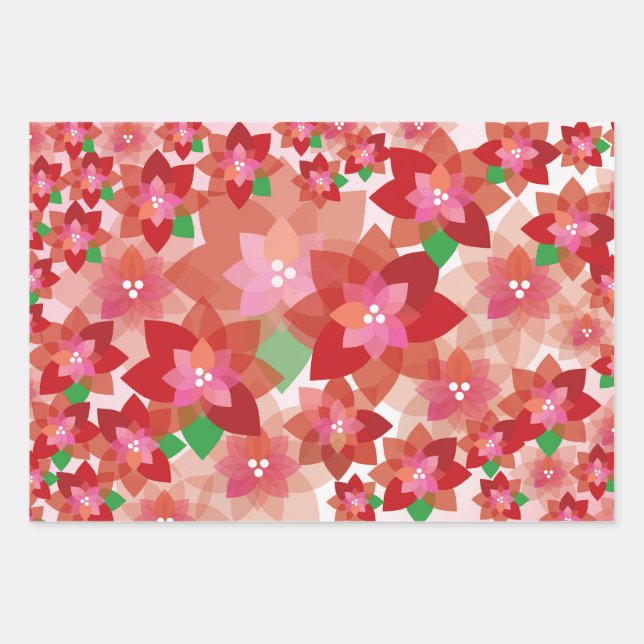 Overlapping Poinsettias Wrapping Paper Sheet (Front)