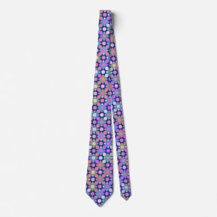 Overlapping Polka Dots in Pink and Green Blue BG Tie