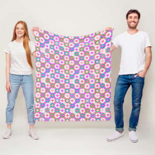 Overlapping Polka Dots in Pink and Green Fleece Blanket