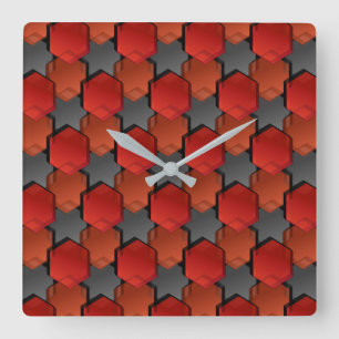 Overlapping red hexagons and 'grey star' square wall clock