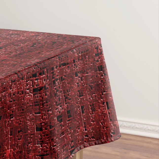 Overlapping red small  squares paint-drenched tablecloth (In Situ)