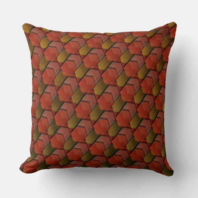 Overlapping reddish hexagons forming squares cushion (Front)