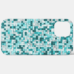 Overlapping small squares in greenish cyan tones iPhone 12 pro max case