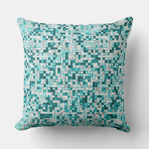 Overlapping small squares in greenish cyan tones cushion