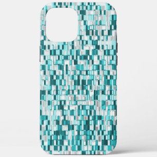 Overlapping small squares in greenish cyan tones iPhone 12 pro max case