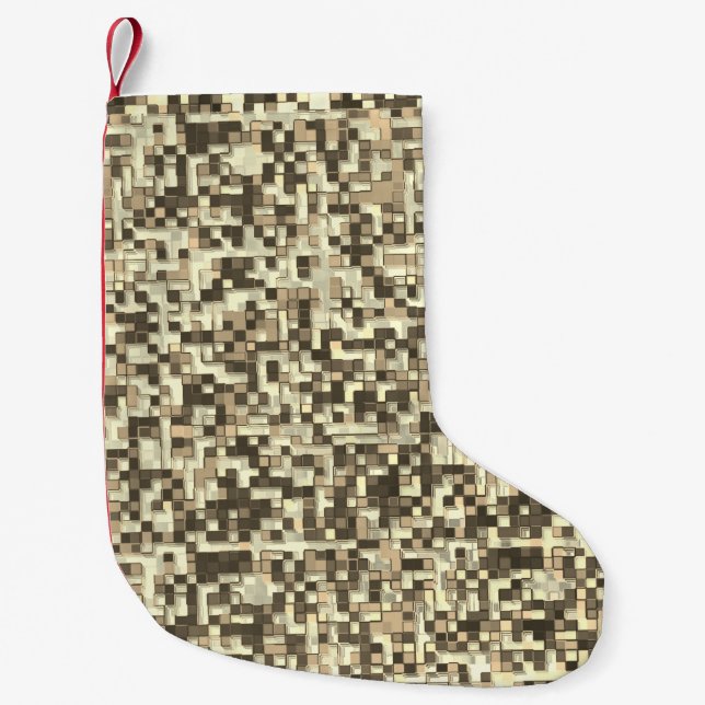 Overlapping small squares in tones brown to beige christmas stocking (Front)