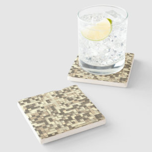 Overlapping small squares in tones of beige brown stone coaster