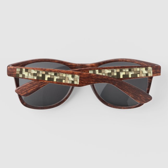 Overlapping small squares in tones of beige brown sunglasses (Back)