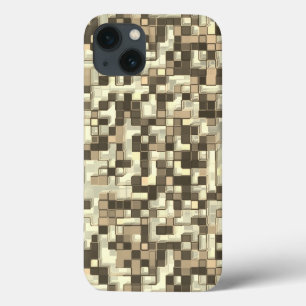 Overlapping small squares in tones of brown beige iPhone 13 case