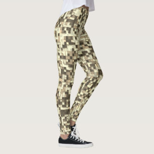 Overlapping small squares in tones of brown beige leggings