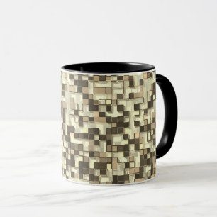 Overlapping small squares in tones of brown beige mug