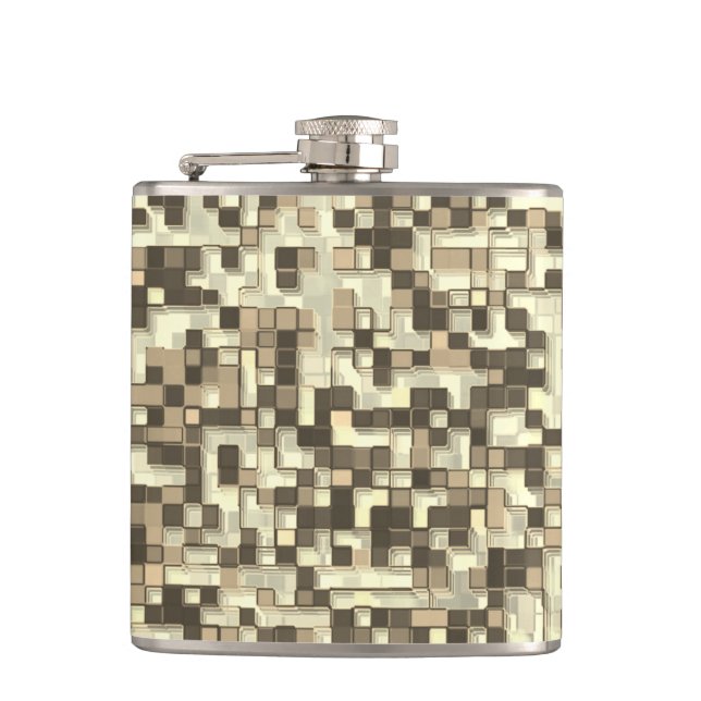 Overlapping small squares, tones brown go to beige hip flask (Front)