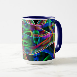 Overlapping tape-like curves, neon colourful relie mug