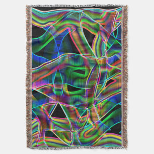 Overlapping tape-like curves, neon colourful relie throw blanket