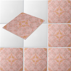 Overlapping wreaths of foliate scrolls pattern ceramic tile