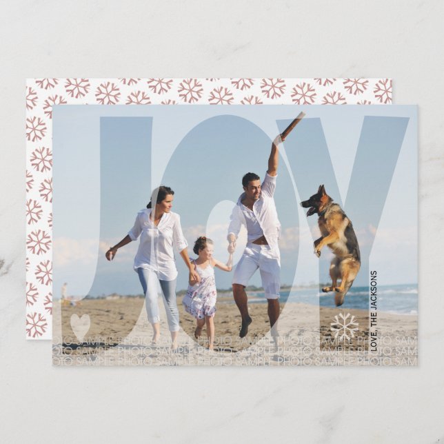 Overlay joy Christmas dusty rose photo Holiday Card (Front/Back)