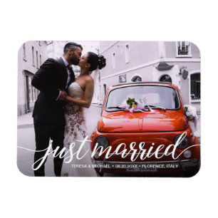 Overlay Just Married Script Wedding Photo Magnet