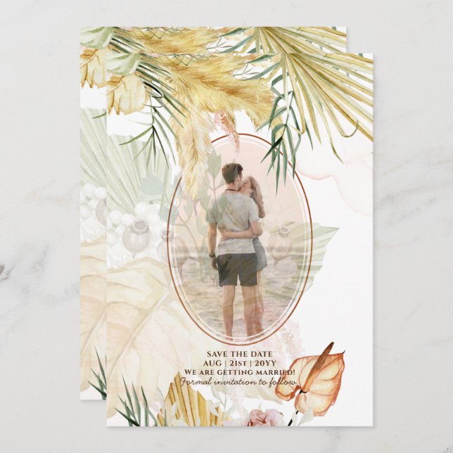 Overlay Pampas Grass PHOTO Wedding Save The Date (Front/Back)