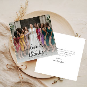 Overlay Photo Love & Thanks Script Bridal Shower  Thank You Card