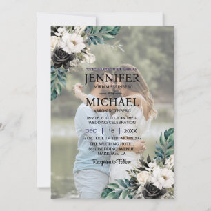 Overlay Portrait Picture Photo QR B&W Wedding Invitation