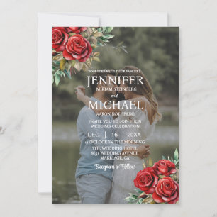 Overlay Portrait Picture Photo QR Roses Wedding Invitation