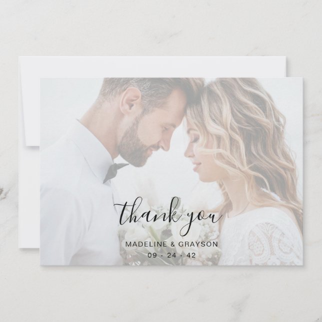 Overlay Script Two Photo Wedding Thank You Card (Front)