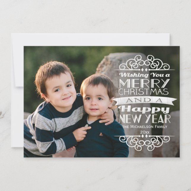 Overlay Typographic Christmas Photo Greeting Holiday Card (Front)
