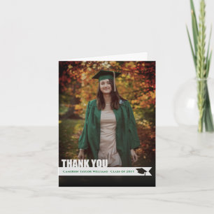 Overlay White Ribbon Graduation Cap Cutout Photo Thank You Card