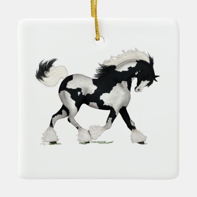 Overo Gypsy Vanner Horse Pony Equestrian Charm Ceramic Ornament (Front)