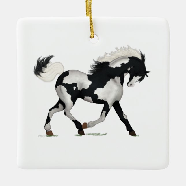Overo Piebald Paint Horse Personalised Christmas Ceramic Ornament (Front)