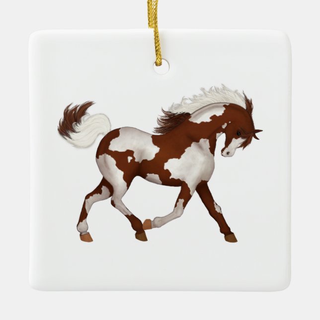Overo Pinto Wild Horse Pony Personalised Christmas Ceramic Ornament (Front)