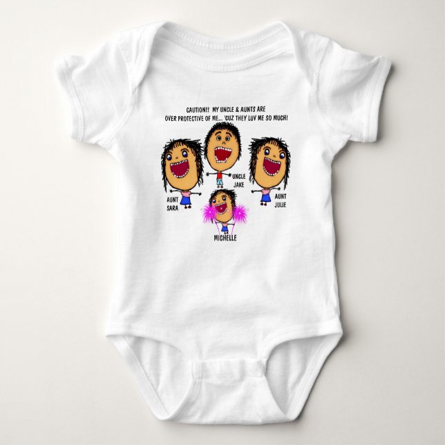 Overprotective Two Aunts and Uncle Baby Bodysuit (Front)